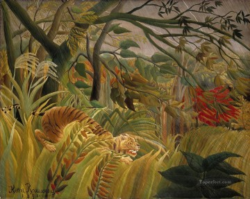 アンリ・ルソー Painting - 熱帯嵐の中のトラ アンリ・ルソーを驚かせた ポスト印象派 素朴な原始主義